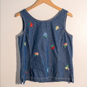 Embroidered Flower Jean Tank